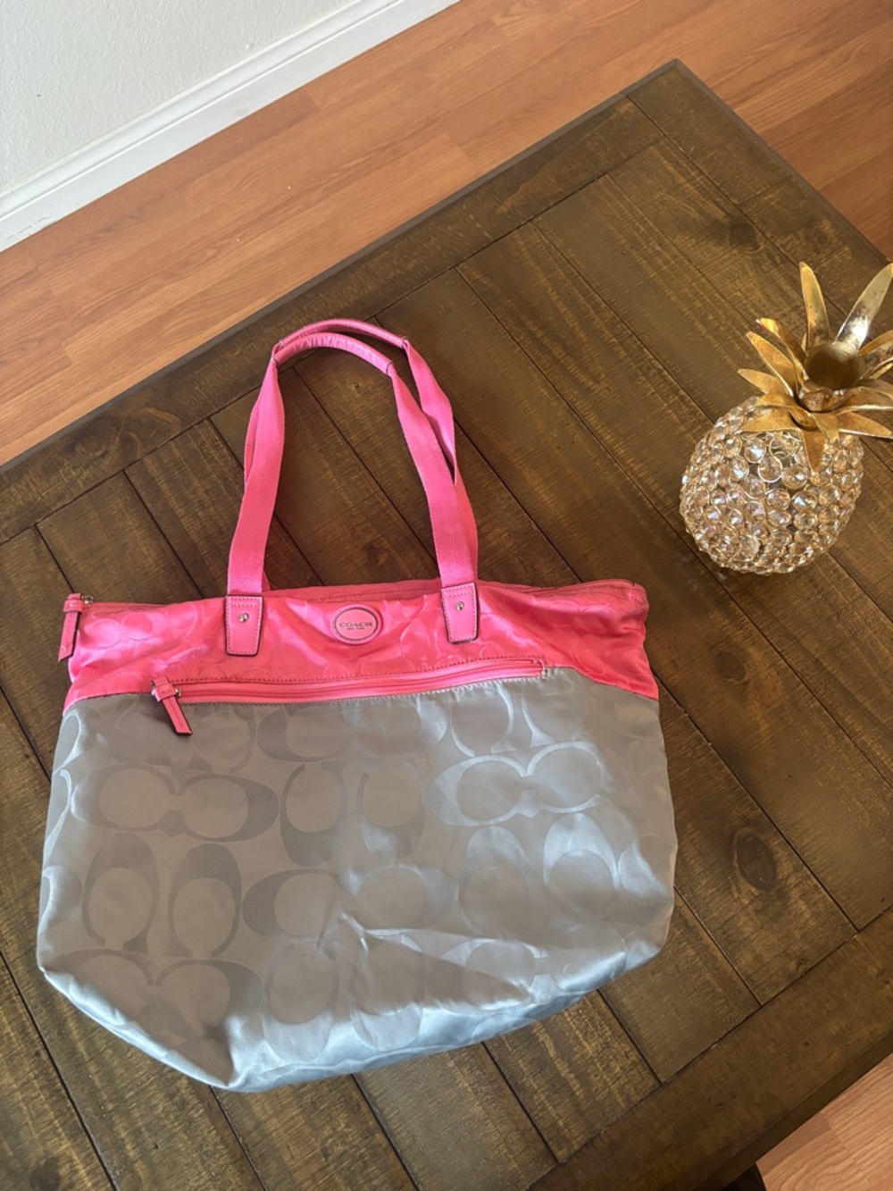 Coach Pink and Gray Signature Tote